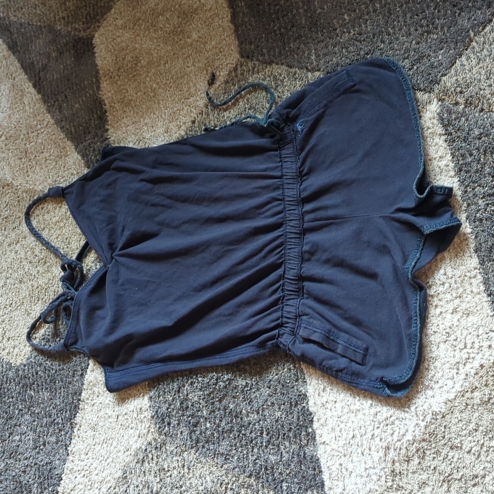y2k A & Fitch  Micro Shorts Romper Navy Blue Sz Medium Pockets Triangle Top